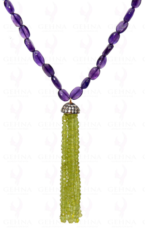 Amethyst Oval & Peridot Bead Gemstone Necklace NS-1542