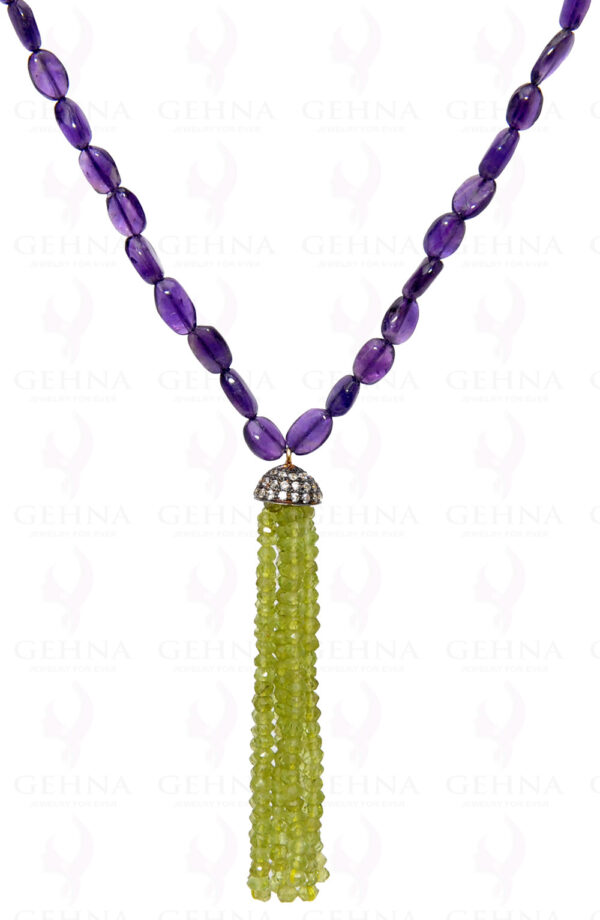 Amethyst Oval & Peridot Bead Gemstone Necklace NS-1542