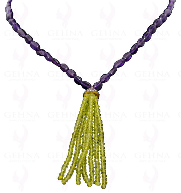 Amethyst Oval & Peridot Bead Gemstone Necklace NS-1542