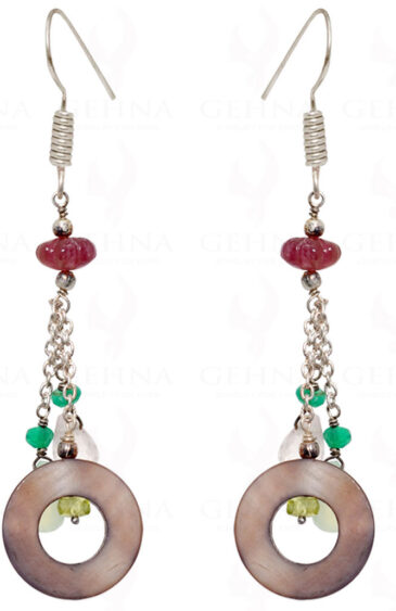 Mop, Peridot, Onyx & Ruby Bead Earrings In .925 Sterling Silver ES-1543
