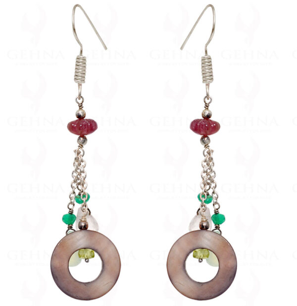 Mop, Peridot, Onyx & Ruby Bead Earrings In .925 Sterling Silver ES-1543