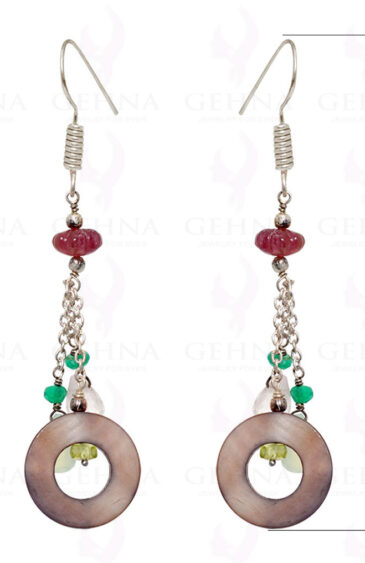 Mop, Peridot, Onyx & Ruby Bead Earrings In .925 Sterling Silver ES-1543