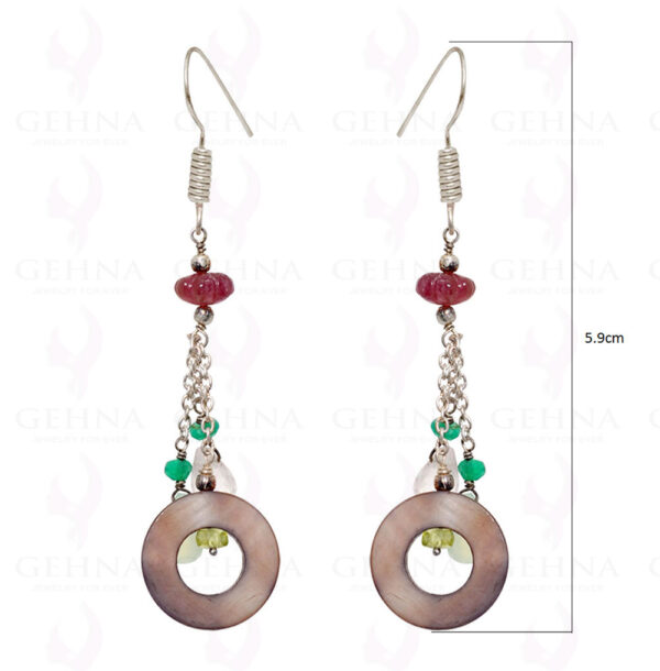 Mop, Peridot, Onyx & Ruby Bead Earrings In .925 Sterling Silver ES-1543