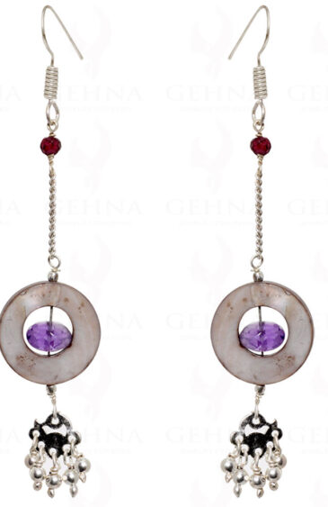 Mother Of Pearl, Garnet, Amethyst & Spinel Gemstone Earring In Silver ES-1545