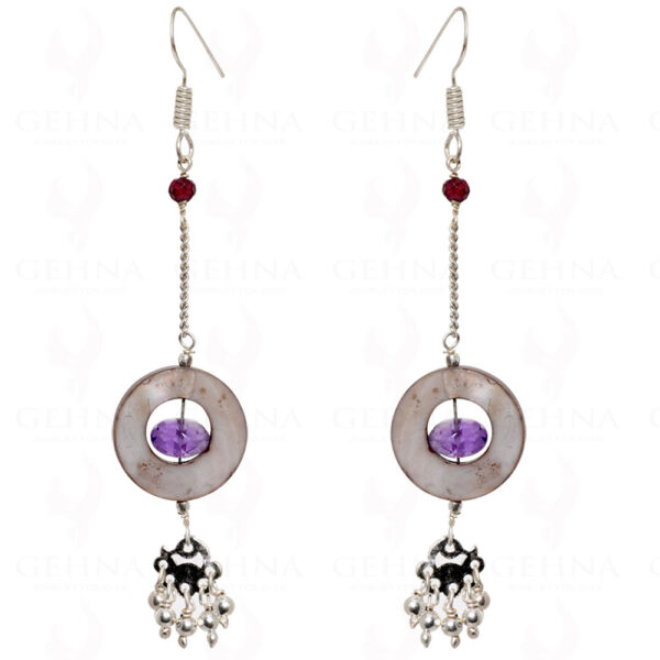 Mother Of Pearl, Garnet, Amethyst & Spinel Gemstone Earring In Silver ES-1545