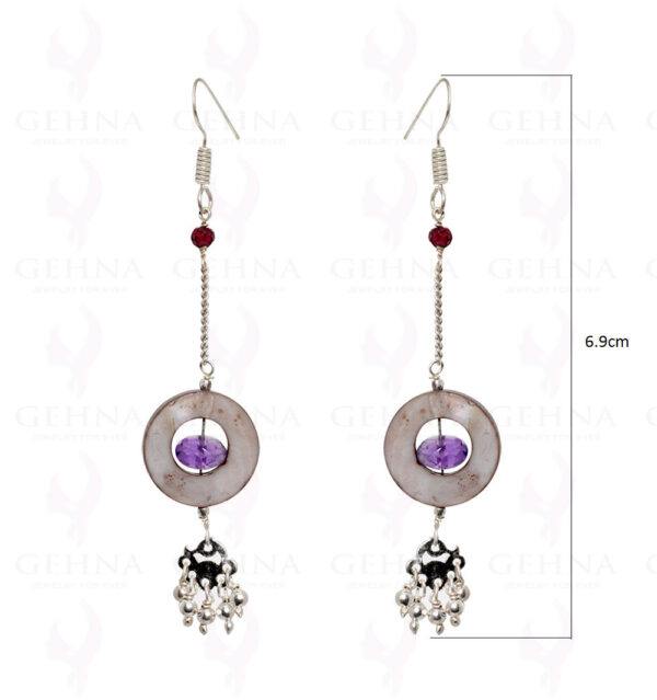 Mother Of Pearl, Garnet, Amethyst & Spinel Gemstone Earring In Silver ES-1545