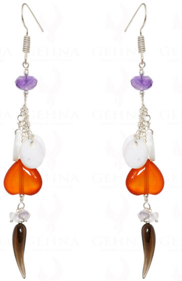 Smoky, Carnelian, Amethyst & Mop Bead Earrings In .925 Sterling Silver ES-1546