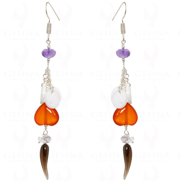 Smoky, Carnelian, Amethyst & Mop Bead Earrings In .925 Sterling Silver ES-1546