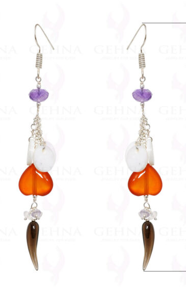 Smoky, Carnelian, Amethyst & Mop Bead Earrings In .925 Sterling Silver ES-1546