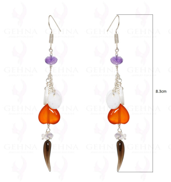 Smoky, Carnelian, Amethyst & Mop Bead Earrings In .925 Sterling Silver ES-1546