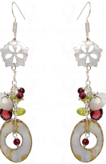 Mop, Garnet & Peridot Gemstone Designer Earrings In .925 Sterling Silver ES-1547