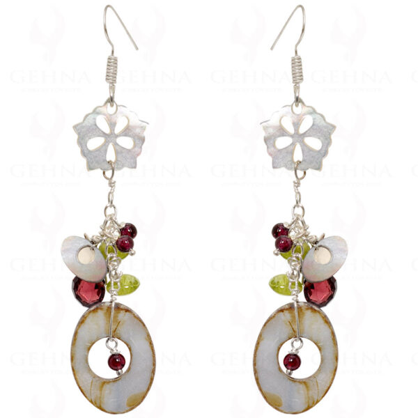 Mop, Garnet & Peridot Gemstone Designer Earrings In .925 Sterling Silver ES-1547