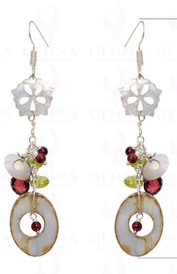 Mop, Garnet & Peridot Gemstone Designer Earrings In .925 Sterling Silver ES-1547