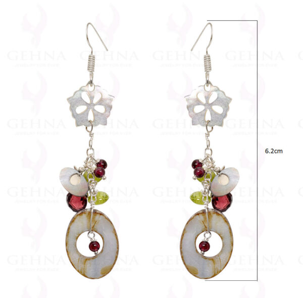 Mop, Garnet & Peridot Gemstone Designer Earrings In .925 Sterling Silver ES-1547