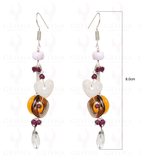 Red Garnet, Rock-Crystal, Smoky & Carnelian Gemstone Earrings In Silver ES-1548