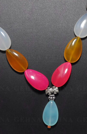 Almond Shape Multi-Color Chalcedony Gemstone necklace NS-1548