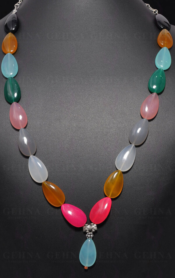 Almond Shape Multi-Color Chalcedony Gemstone necklace NS-1548