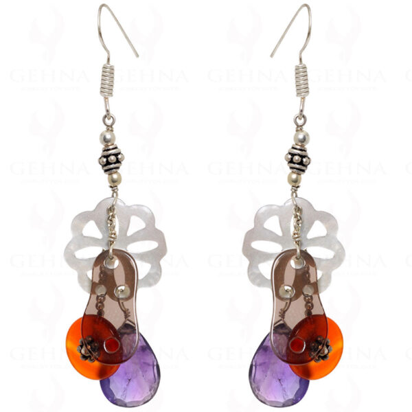 Amethyst Carnelian Smoky & Mop Earrings Made In .925 Sterling Silver ES-1549