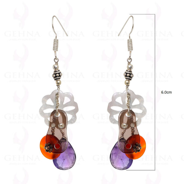 Amethyst Carnelian Smoky & Mop Earrings Made In .925 Sterling Silver ES-1549