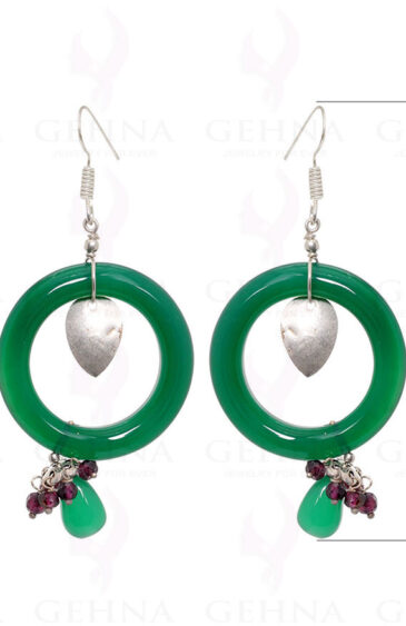 Good Fortune Symbol Green Jade & Garnet Earrings In .925 Sterling Silver ES-1550
