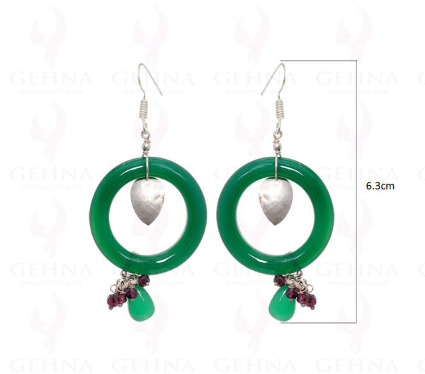 Good Fortune Symbol Green Jade & Garnet Earrings In .925 Sterling Silver ES-1550