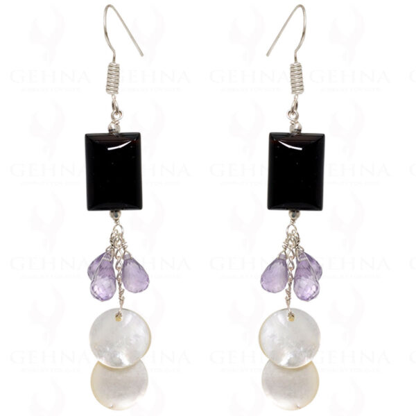 Black Spinel, Amethyst & Mother Of Pearl Gemstone Earrings In .925 Silver ES-1551