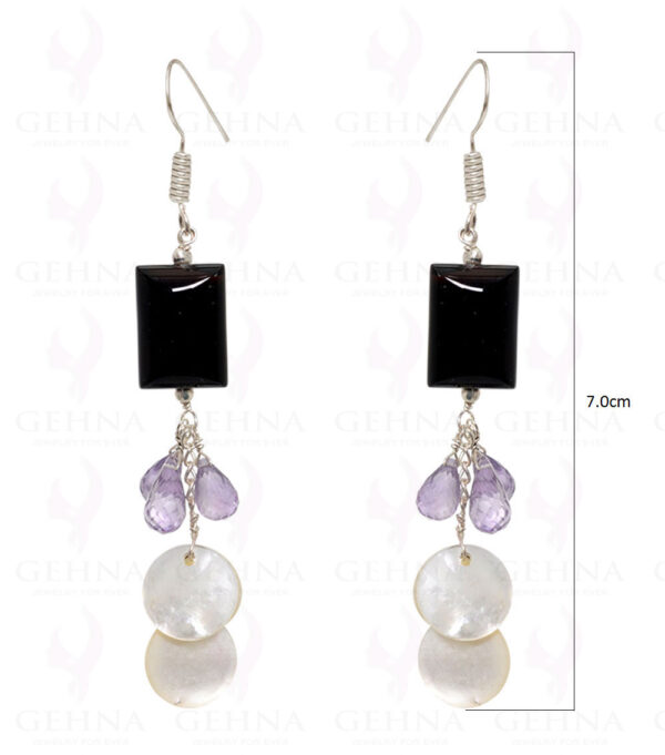 Black Spinel, Amethyst & Mother Of Pearl Gemstone Earrings In .925 Silver ES-1551