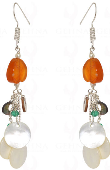 Mop, Green Onyx & Carnelian Earrings Made In .925 Sterling Silver ES-1552