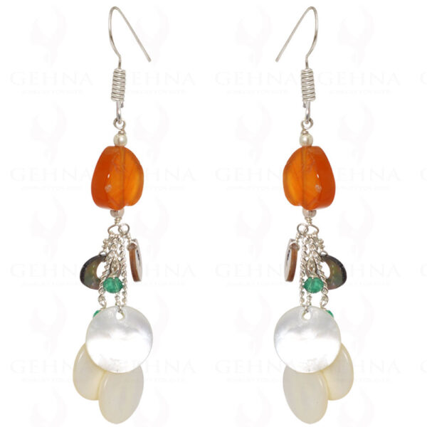 Mop, Green Onyx & Carnelian Earrings Made In .925 Sterling Silver ES-1552