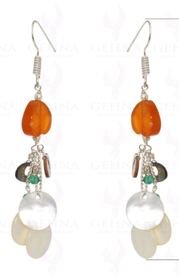 Mop, Green Onyx & Carnelian Earrings Made In .925 Sterling Silver ES-1552