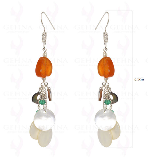 Mop, Green Onyx & Carnelian Earrings Made In .925 Sterling Silver ES-1552