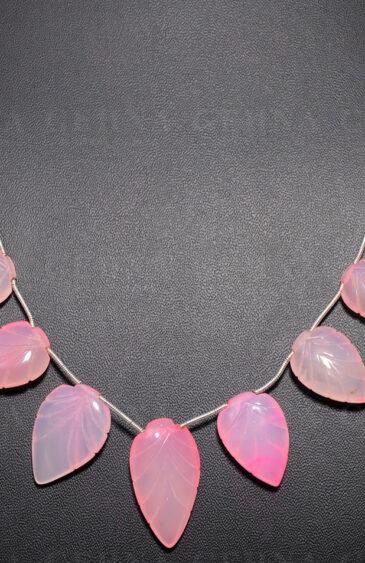 Pink Chalcedony Gemstone Almond Shaped Carving Drop String NS-1553