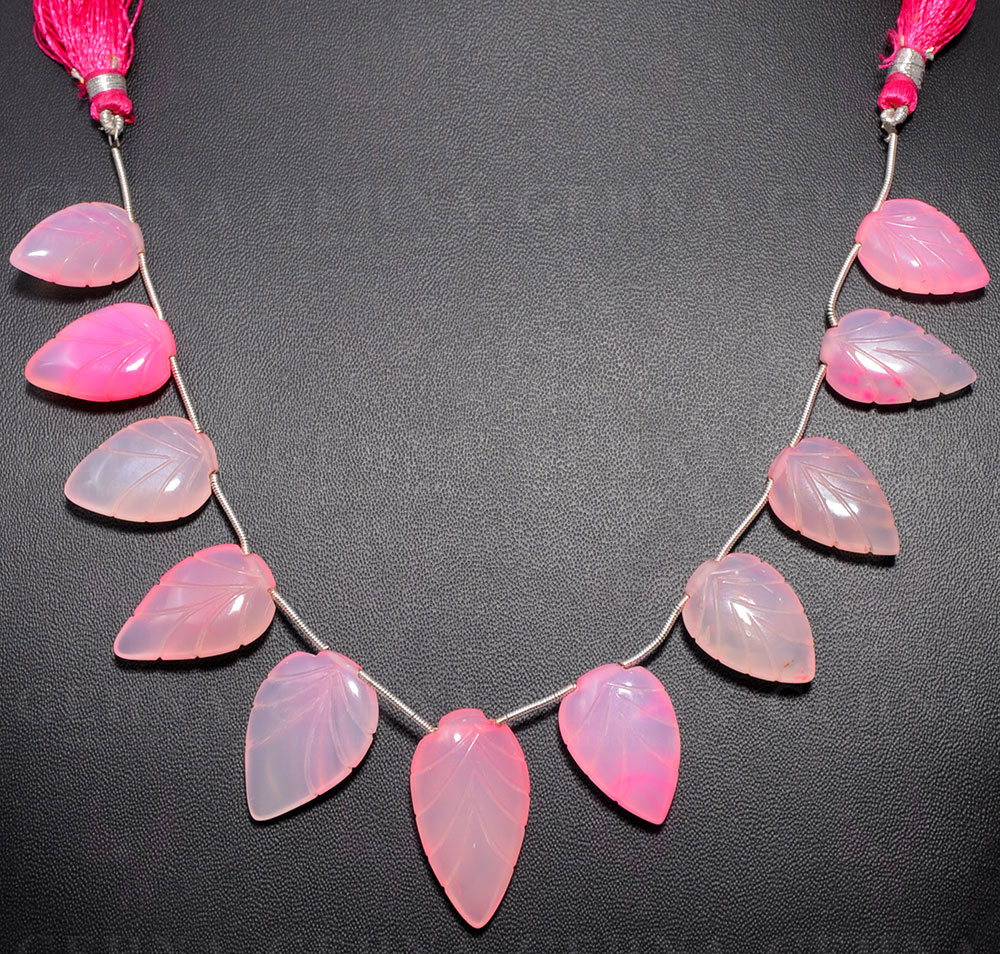 Pink Chalcedony Gemstone Almond Shaped Carving Drop String NS-1553