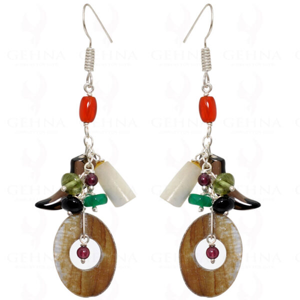 Mop & Multi Color Semi-Precious Gemstone Earrings In .925 Sterling Silver ES-1554