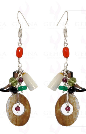 Mop & Multi Color Semi-Precious Gemstone Earrings In .925 Sterling Silver ES-1554