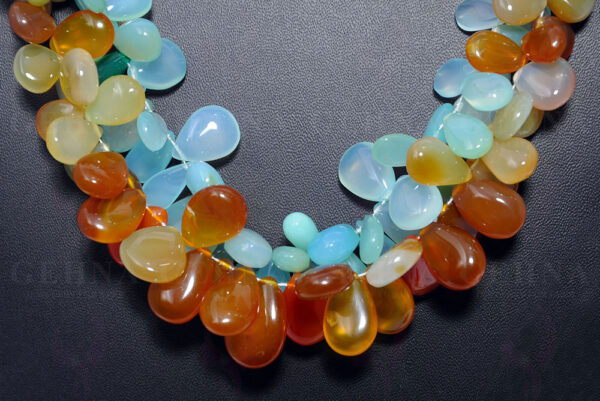 Blue & Yellow Chalcedony Gemstone Almond Shaped String NS-1554