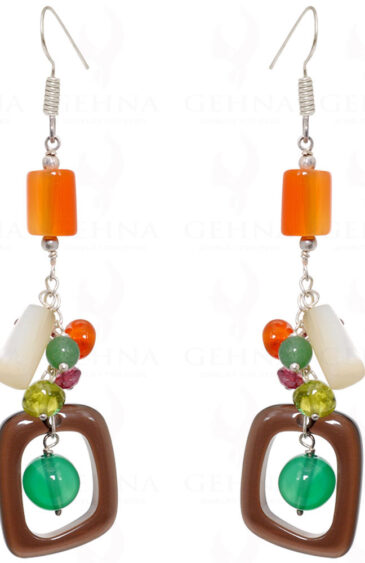 Smoky, Carnelian, Peridot, Garnet & Mop Gemstone Earrings In .925 Silver ES-1555