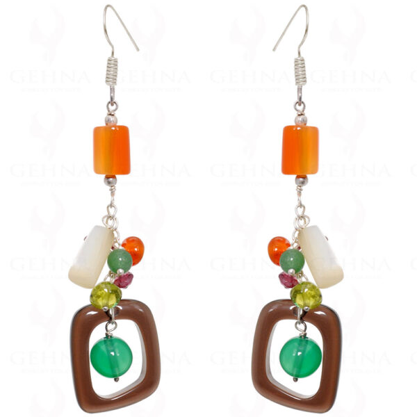 Smoky, Carnelian, Peridot, Garnet & Mop Gemstone Earrings In .925 Silver ES-1555