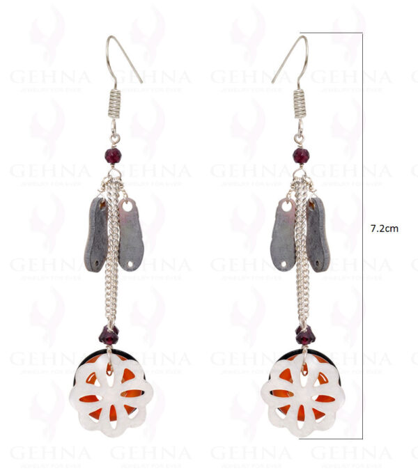 Black Spinel, Carnelian , Garnet & Mop Carving Earrings In .925 Silver ES-1556