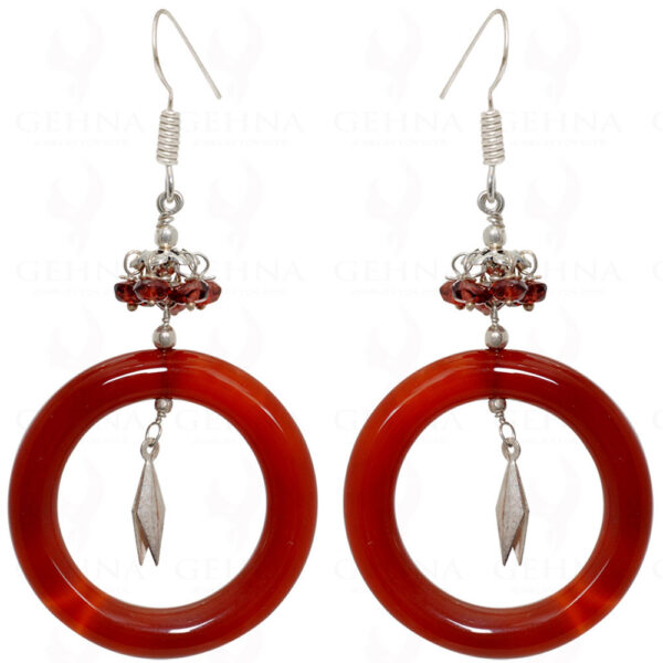 Carnelian Round Tuble & Garnet Gemstone Earrings In .925 Sterling Silver ES-1557