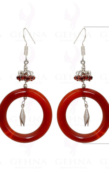Carnelian Round Tuble & Garnet Gemstone Earrings In .925 Sterling Silver ES-1557