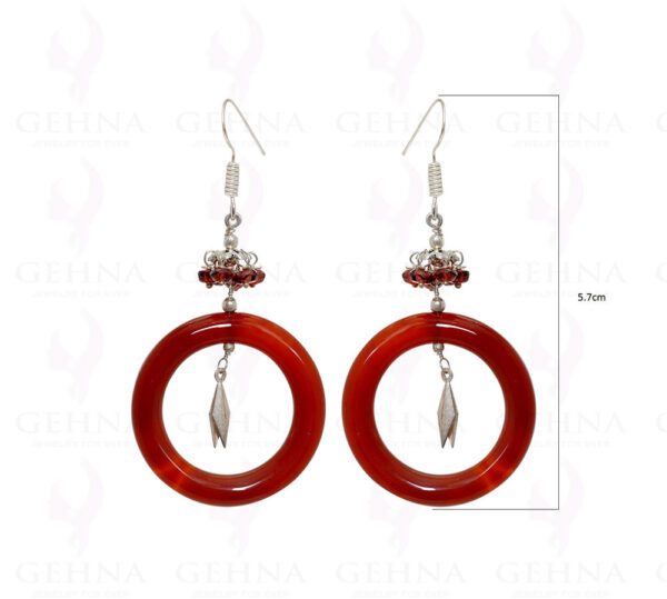 Carnelian Round Tuble & Garnet Gemstone Earrings In .925 Sterling Silver ES-1557