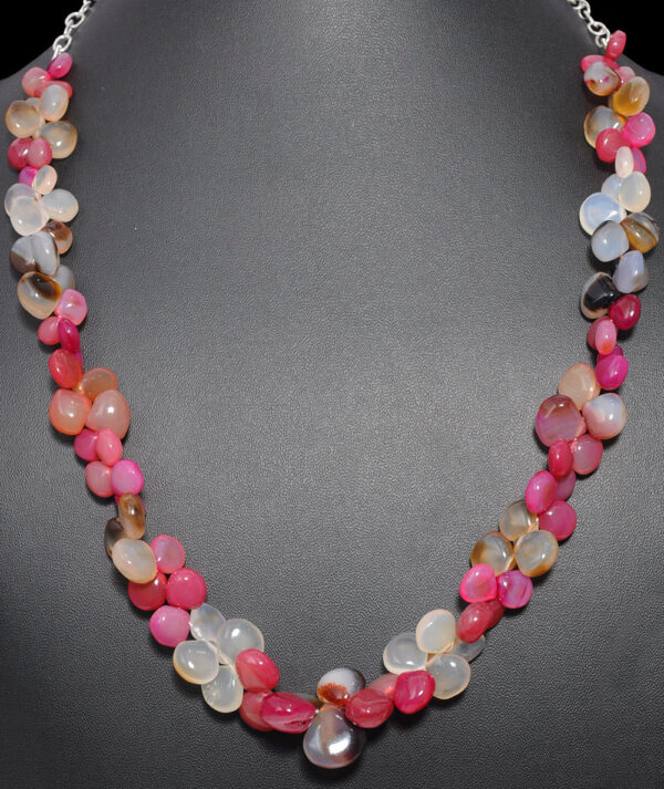 Multi-color Chalcedony Gemstone Almond Shaped Necklace NS-1557