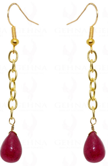 African Ruby Plain Drop Shaped Gemstone Earrings In .925 Sterling Silver ES-1558