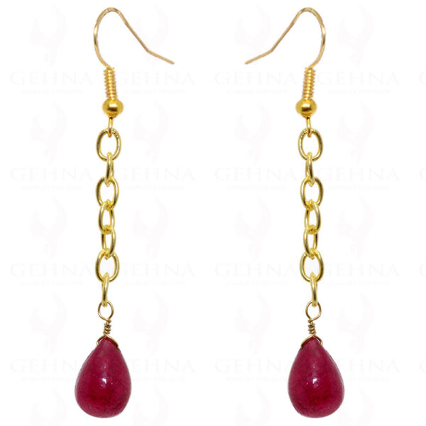 African Ruby Plain Drop Shaped Gemstone Earrings In .925 Sterling Silver ES-1558