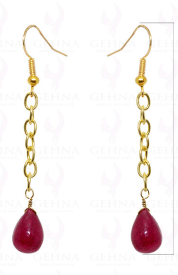 African Ruby Plain Drop Shaped Gemstone Earrings In .925 Sterling Silver ES-1558