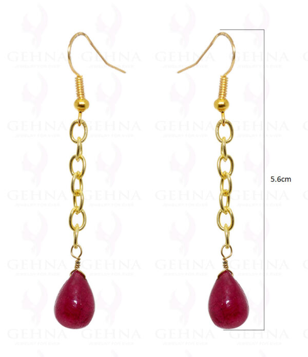 African Ruby Plain Drop Shaped Gemstone Earrings In .925 Sterling Silver ES-1558