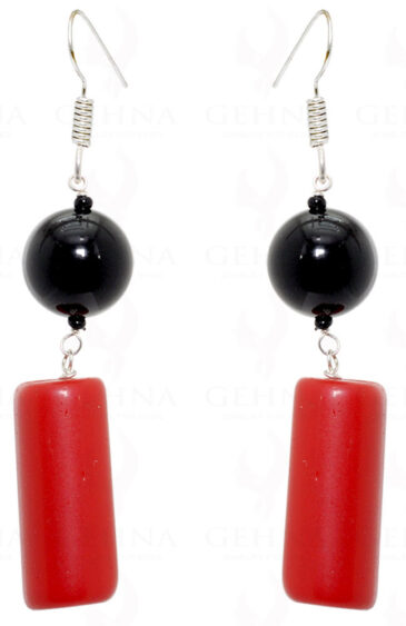 Black Onyx & Red Jasper Gemstone Knotted Earrings In .925 Sterling Silver ES-1560