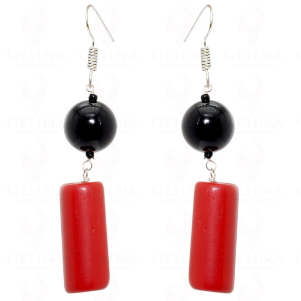 Black Onyx & Red Jasper Gemstone Knotted Earrings In .925 Sterling Silver ES-1560