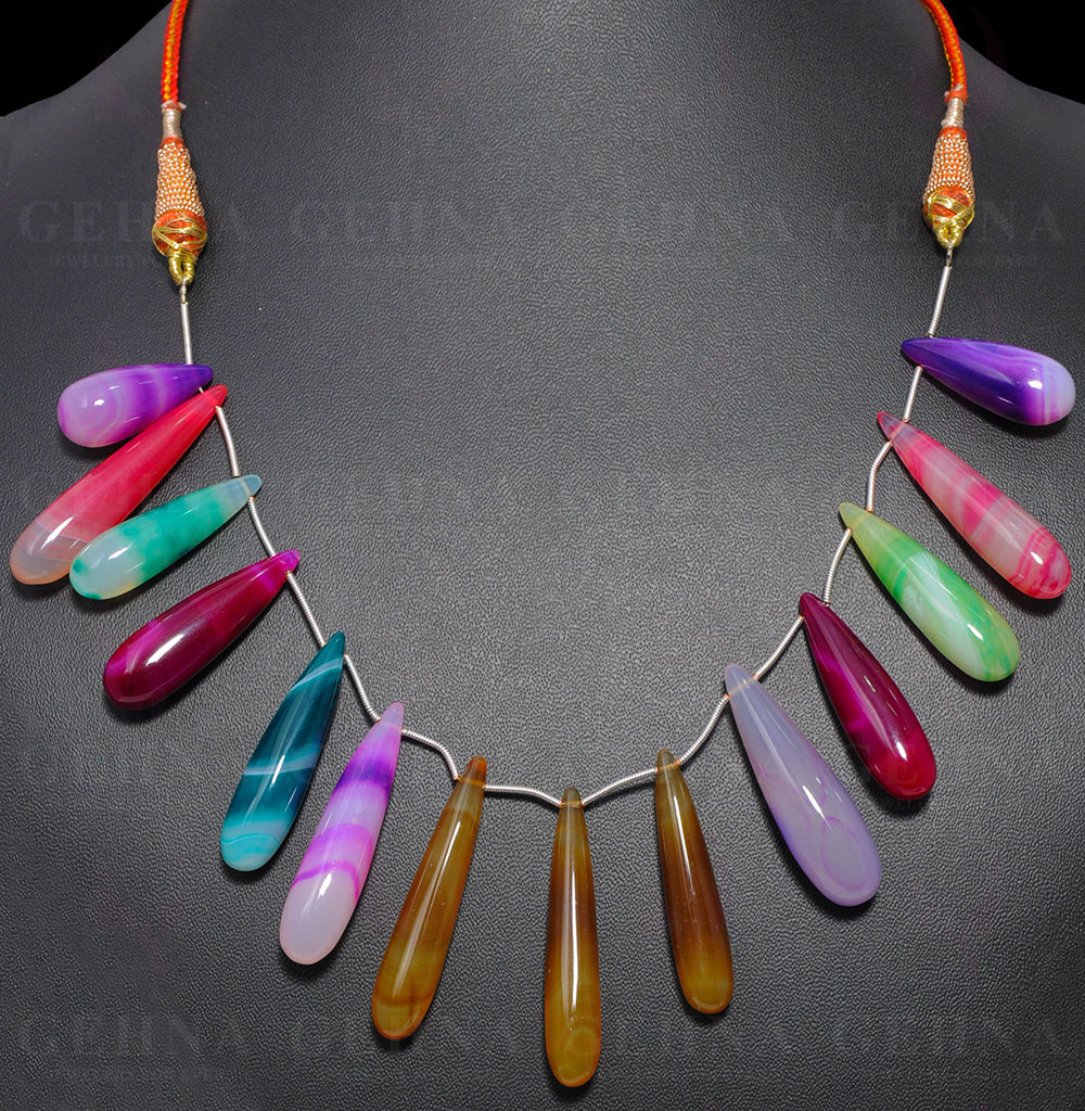 Multi-Color Agate Gemstone Drop Shaped Necklace NS-1560
